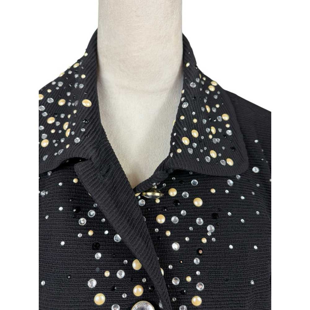 Joan Rivers Black Ribbed Rhinestone & Pearl Blazer Jacket Size Medium - Picture 3 of 9